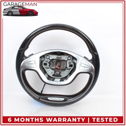 2014-2017 Mercedes W222 S550e Steering Wheel Wood w/ Paddle Shifters Black OEM