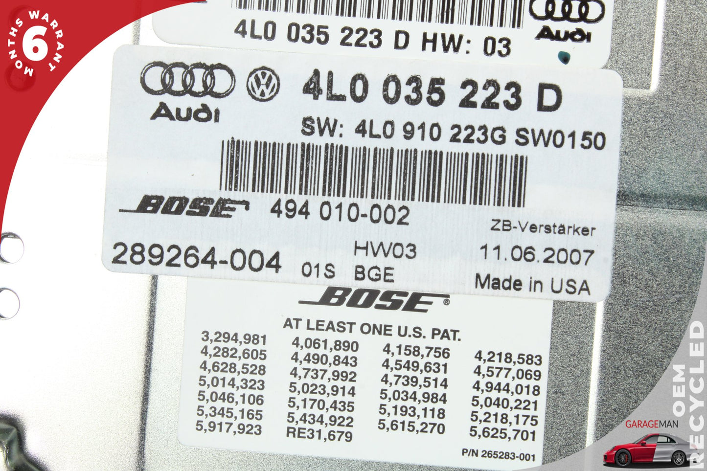 2007-2009 Audi Q7 Audio Radio Sound System Amplifier AMP Bose 4L0035223D OEM