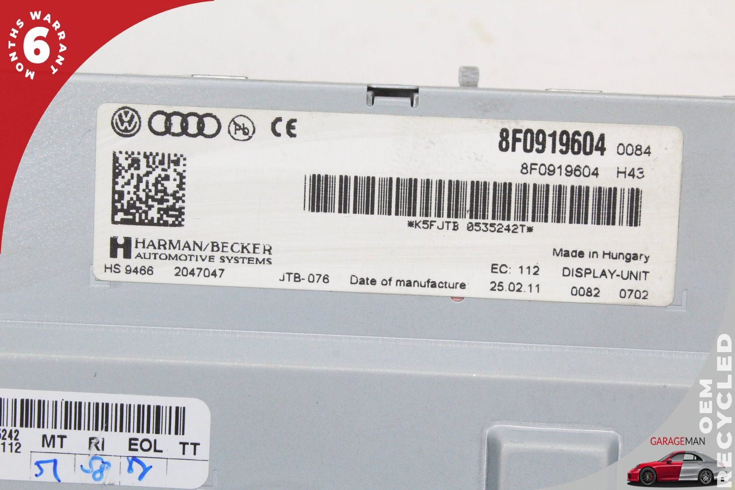 2009-2017 Audi Q7 A4 A5 Q5 SQ5 Center Dash Display Screen Monitor 8F0919604 OEM