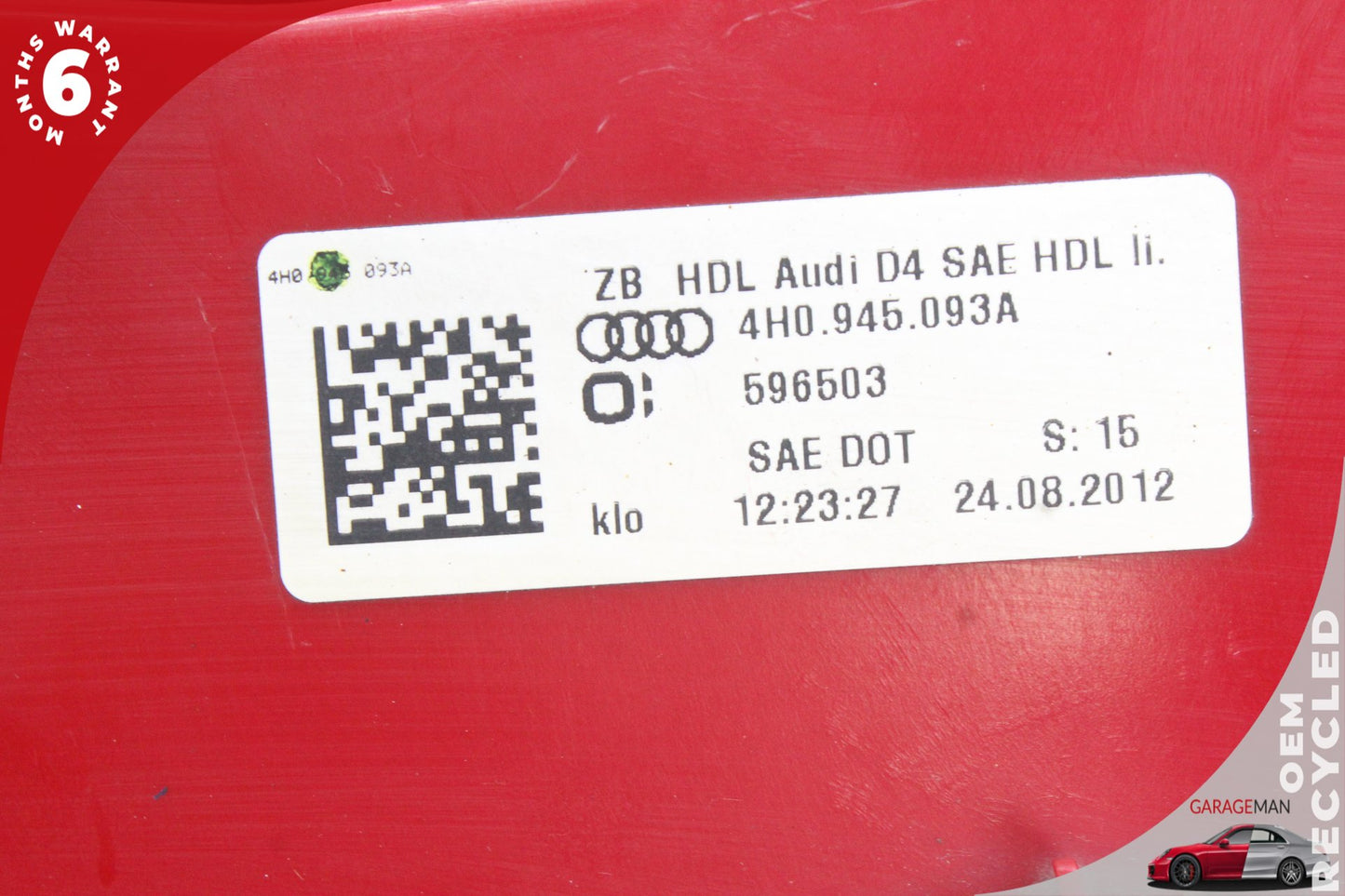 2011-2014 Audi A8 Rear Left Driver Side Inner Tail Light Lamp 4H0945093 OEM