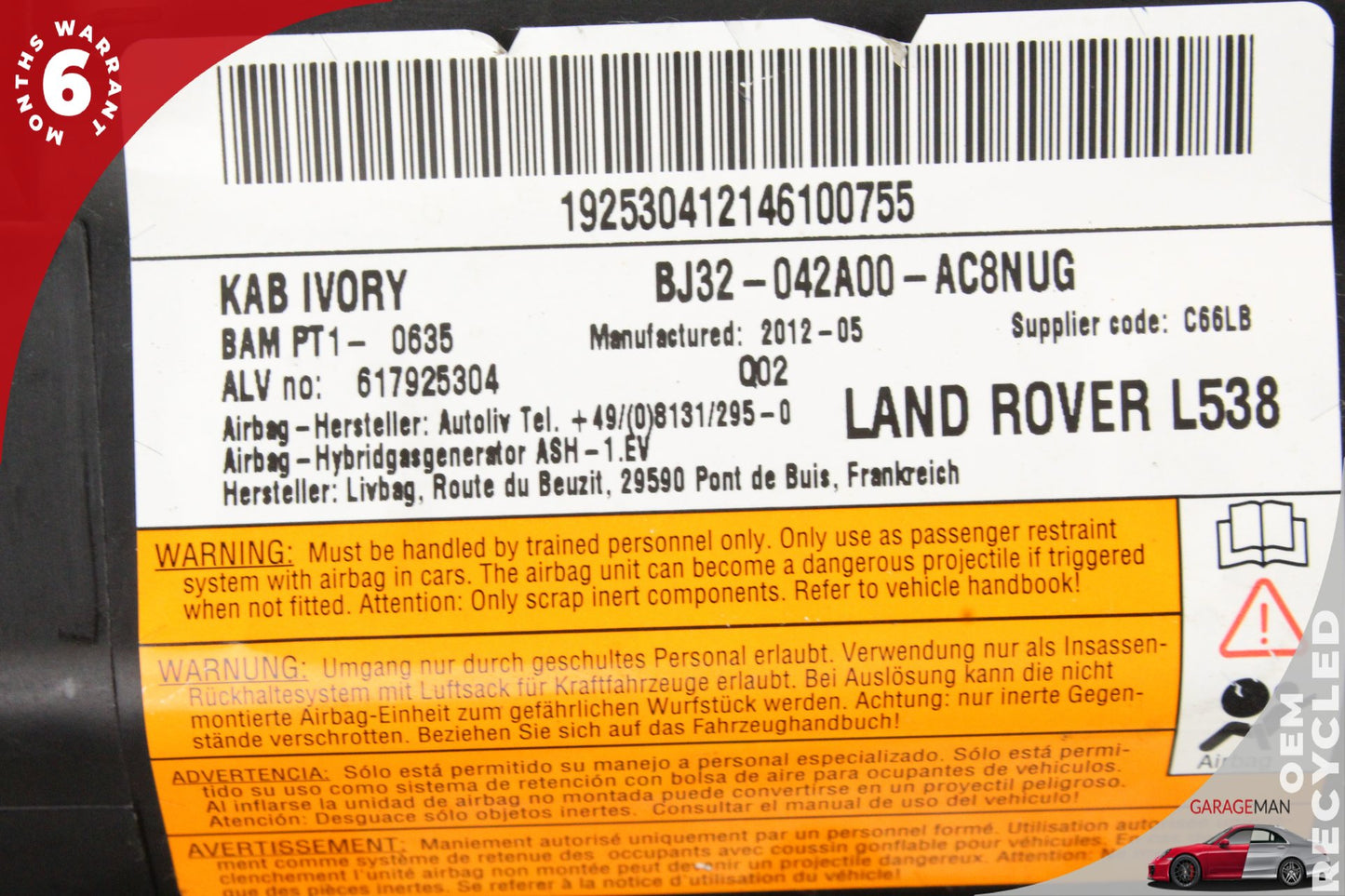 2012-2019 Land Rover Range Rover Evoque Front Left Side Knee Airbag Air Bag OEM