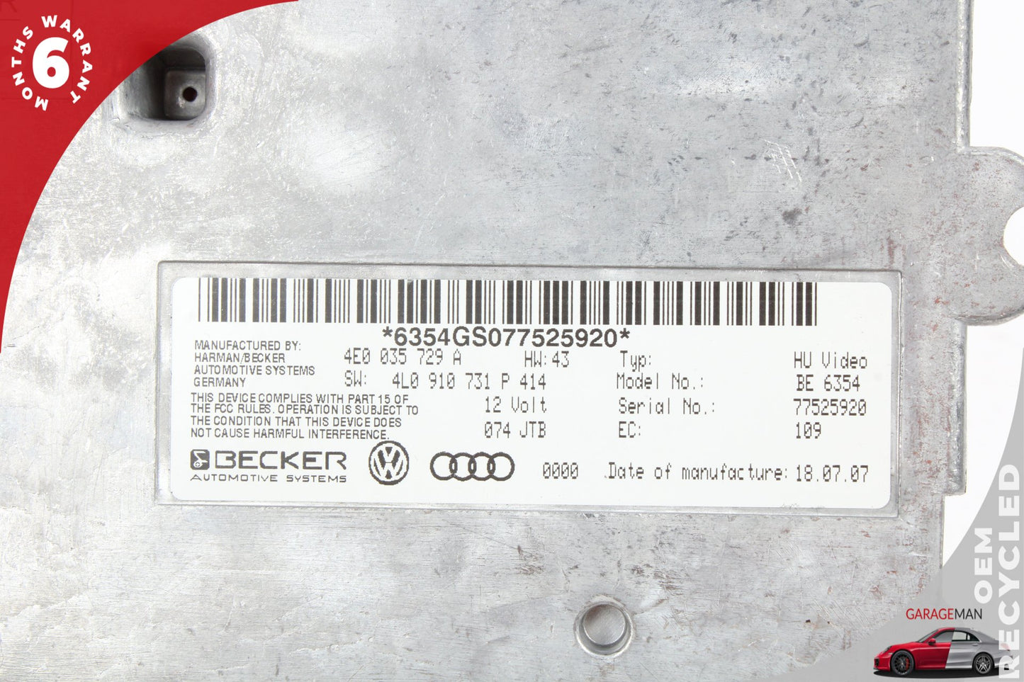 2007-2009 Audi Q7 Multimedia MMI Control Module Unit 4E0035729A OEM