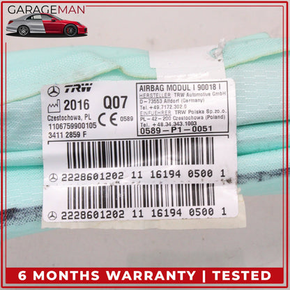 2014-2020 Mercedes W222 S550e Left Driver Side Upper Roof Curtain Air Bag OEM