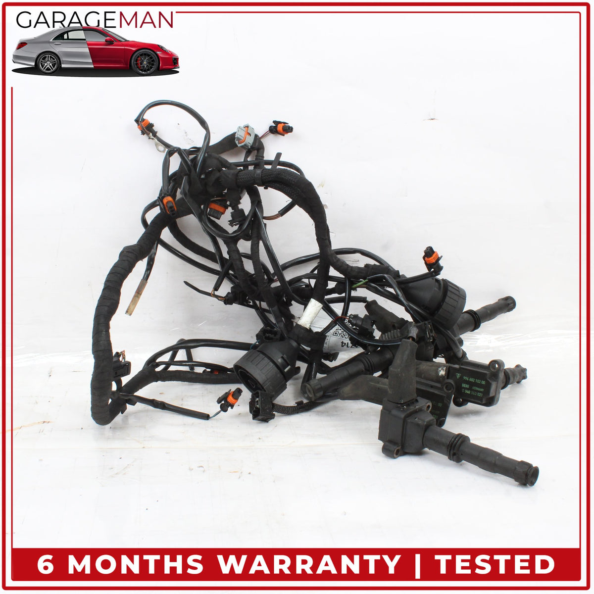 1999-2001 Porsche 911 Carrera Engine Wiring Harness w/ 6 Ignition Coils Set OEM