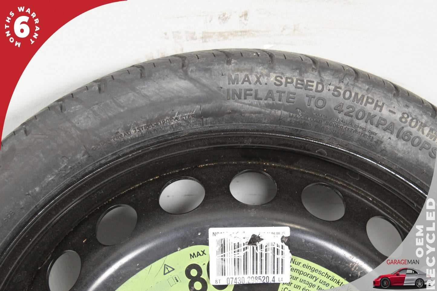 09-16 Audi A5 S5 Sedan T125/70 R19 Wheel Rim w/ Tire 4.00bx19H2 ET29 8K0601027