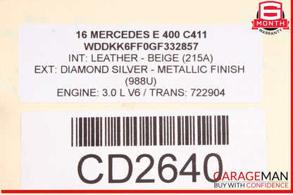 2015-2020 Mercedes-Benz W212 E400 Engine Motor Assembly OEM