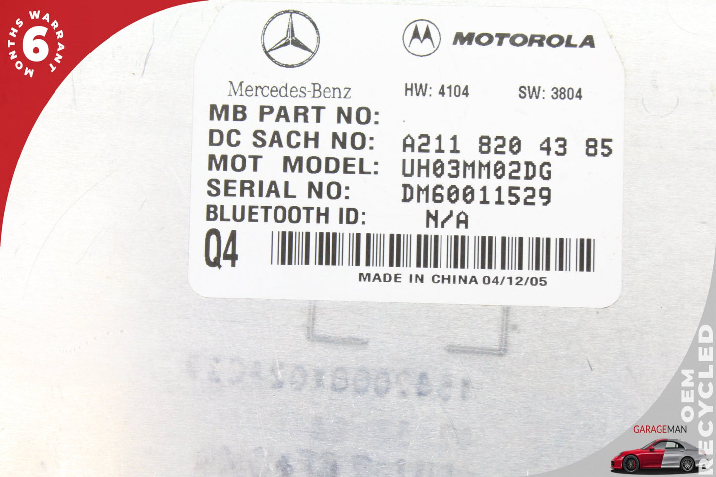 03-11 Mercedes SL500 R230 Comm Control Module 2118204385 Genuine OEM