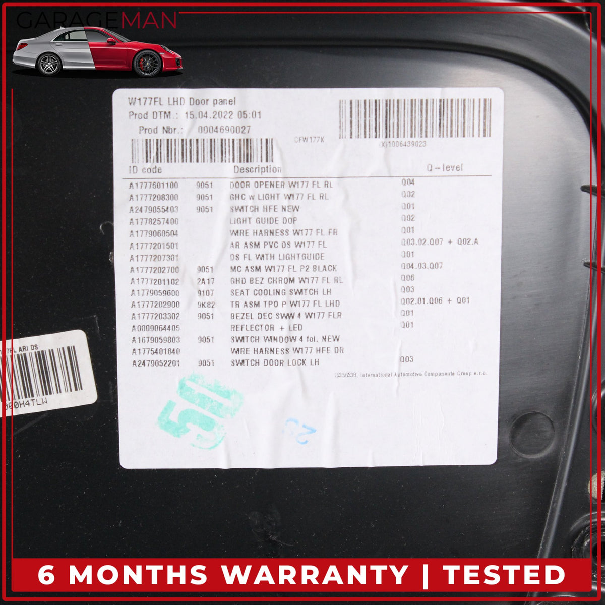 2019-2022 Mercedes W177 A220 A35 AMG Front Left Door Trim Panel 1777201501 OEM