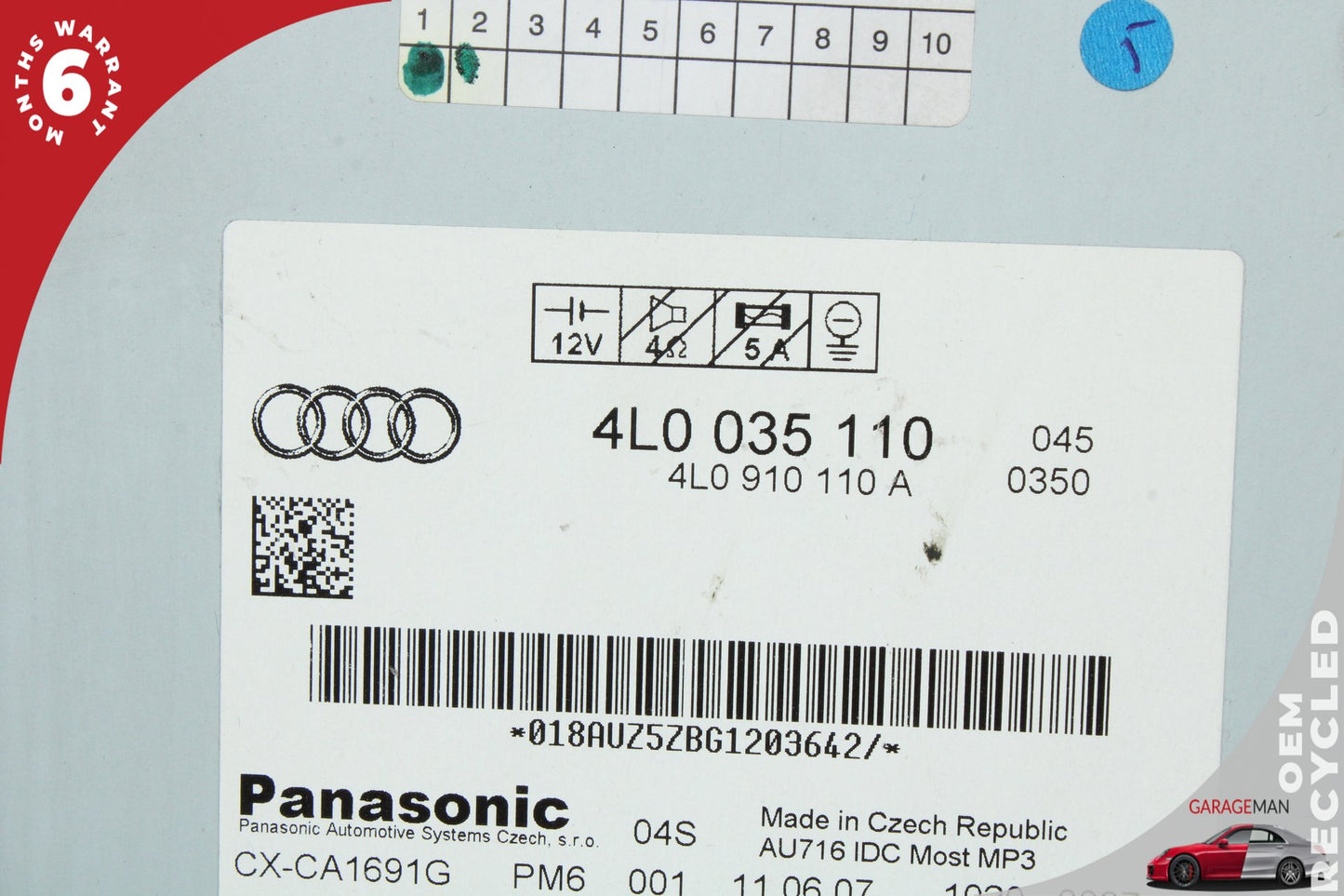 2007-2009 Audi Q7 4L Station Wagon CD Changer 6 Disk Player 4L0035110 OEM