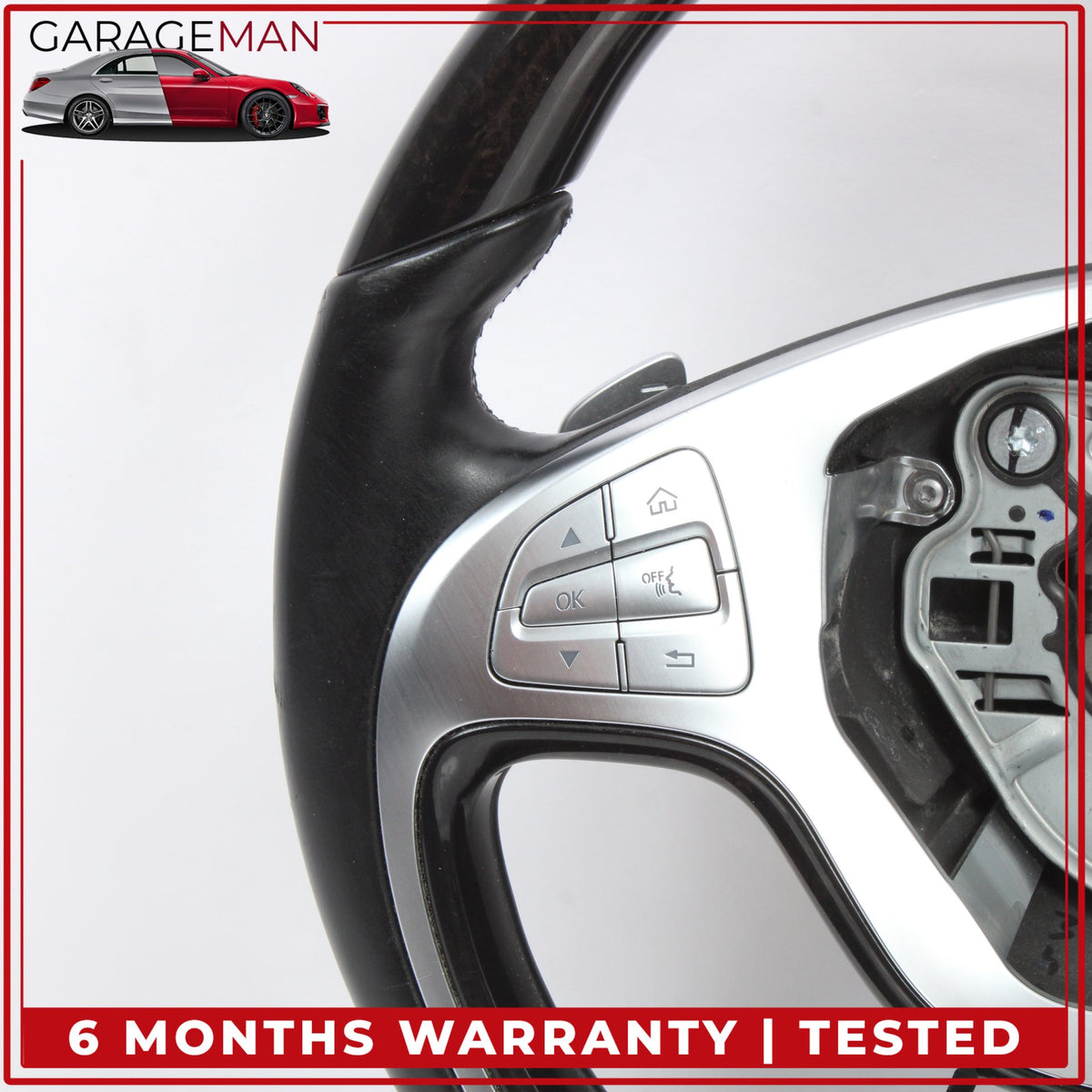 2014-2017 Mercedes W222 S550e Steering Wheel Wood w/ Paddle Shifters Black OEM