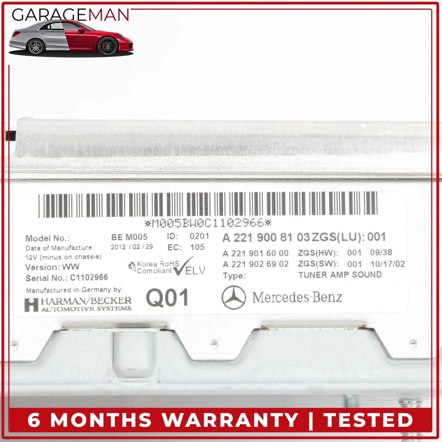 2007-2014 Mercedes-Benz CL550 W216 Coupe Harman Becker Kardon Amplifier 2219008103 OEM