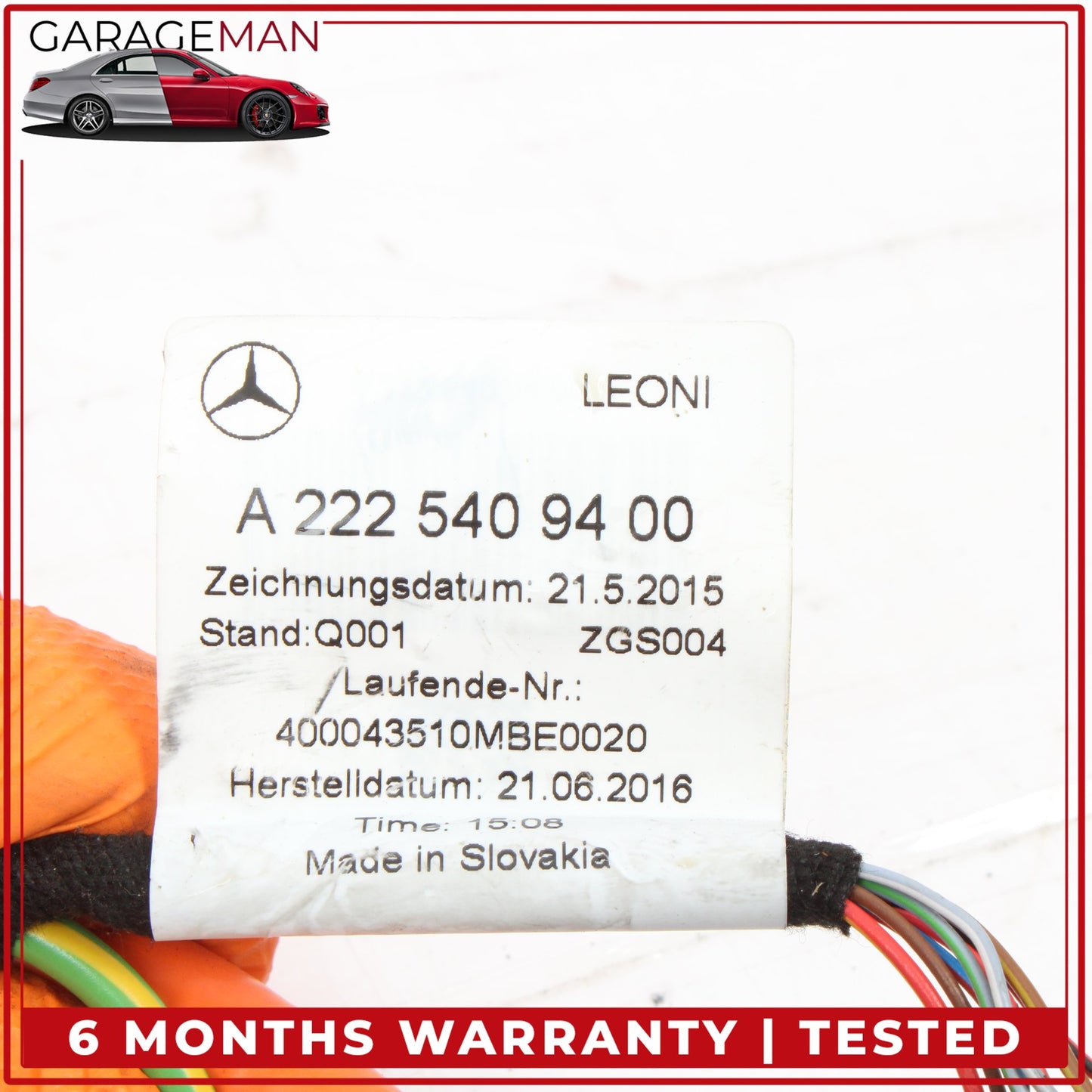 2015-2017 Mercedes W222 S550e Hybrid HV Battery Charging Port Wire Harness OEM