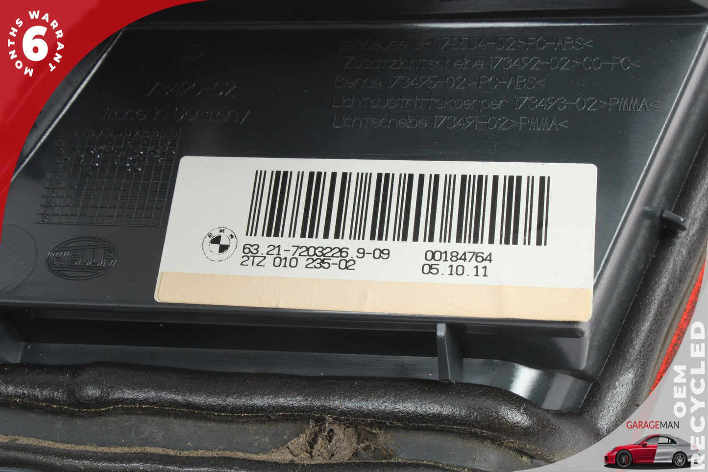 2011-2013 BMW F10 550i Rear Right Inner Taillight Tail Light Lamp 17349002 OEM