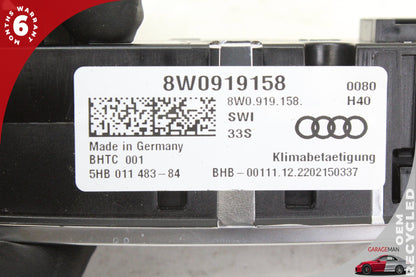 2022-2025 Audi Q4 E-Tron Rear A/C AC Climate Control Switch Panel 8W0919158 OEM