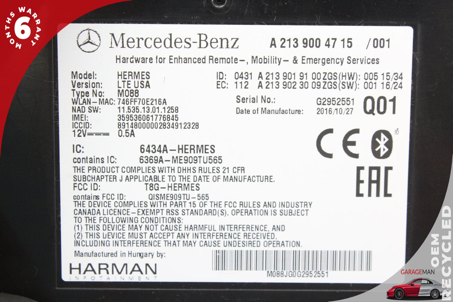 2017-2019 Mercedes-Benz E400 W213 Wagon Communication Control Module 2139004715