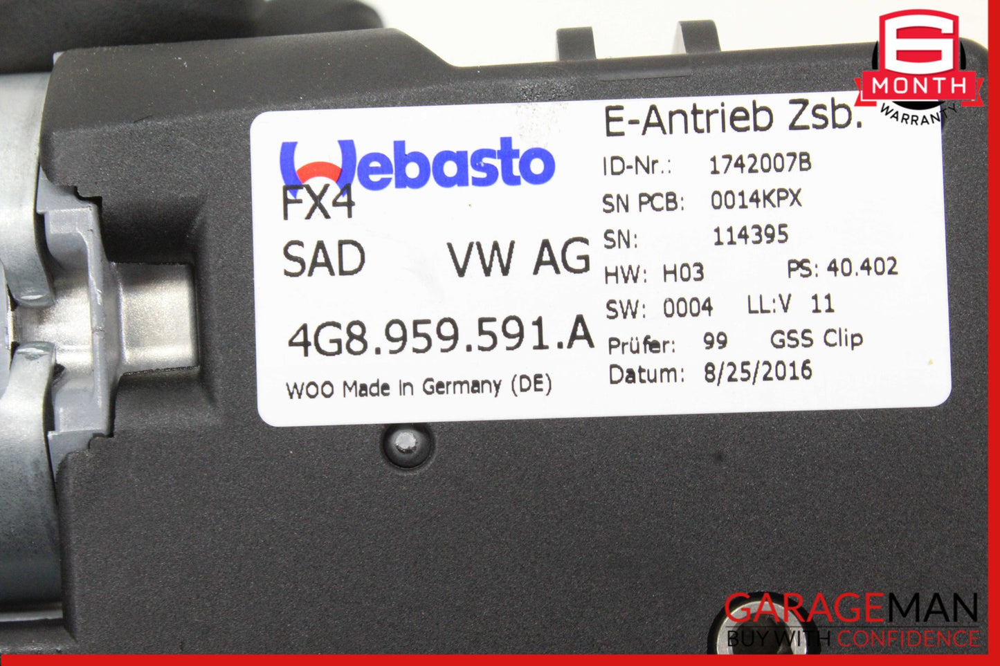 2012-2018 Audi A6 A7 Panoramic Sunroof Sun Roof Motor 4G8959591A OEM
