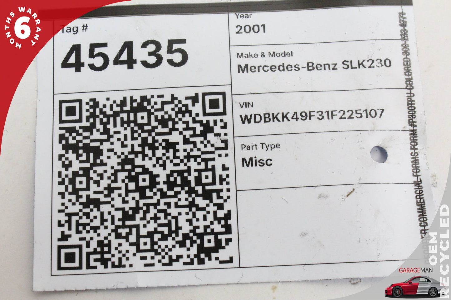 1997-2004 Mercedes-Benz SLK230 R170 Convertible Trunk Lid Cylinder 1708000272 OEM