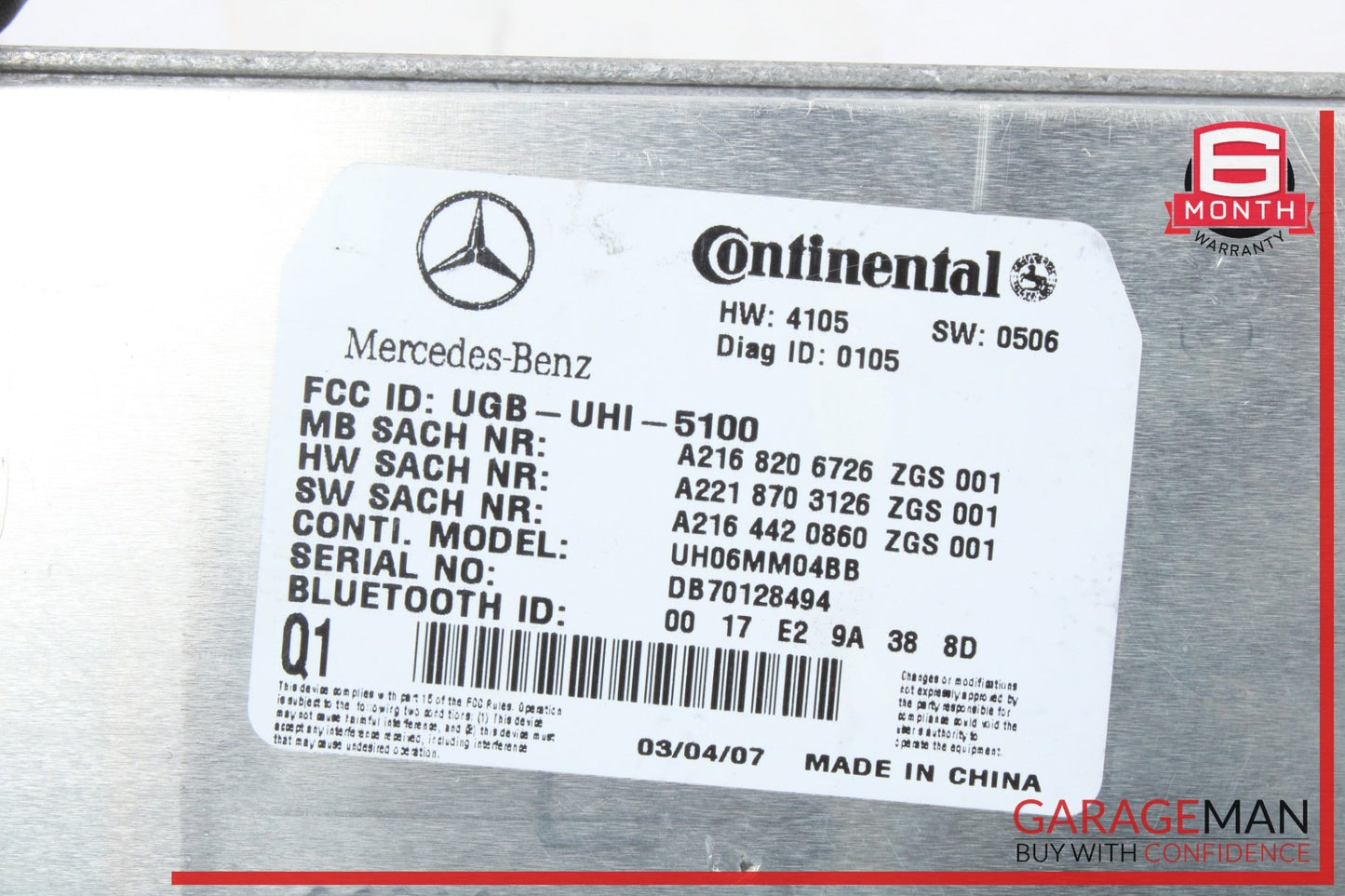 2007-2010 Mercedes-Benz S550 S-Class W221 Sedan Bluetooth Module 2168206726 OEM