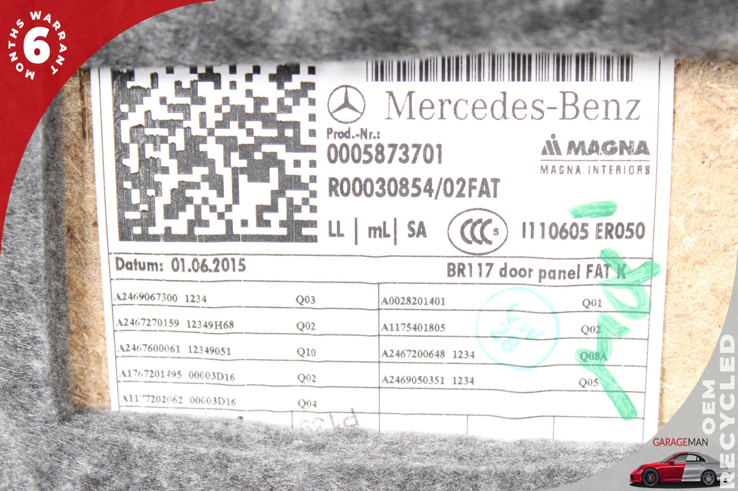 2014-2019 Mercedes W117 CLA45 AMG Front Right Door Trim Panel 1177200262 OEM