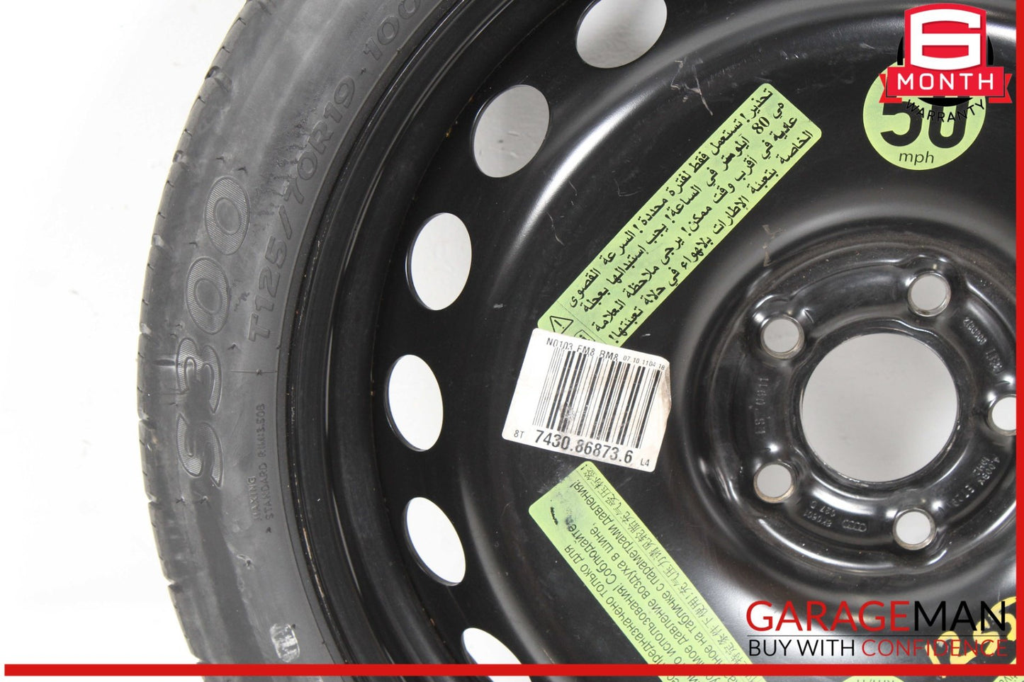 09-16 Audi S4 A4 B8 Spare Tire Wheel Rim T125/70R19 8K0601027D OEM