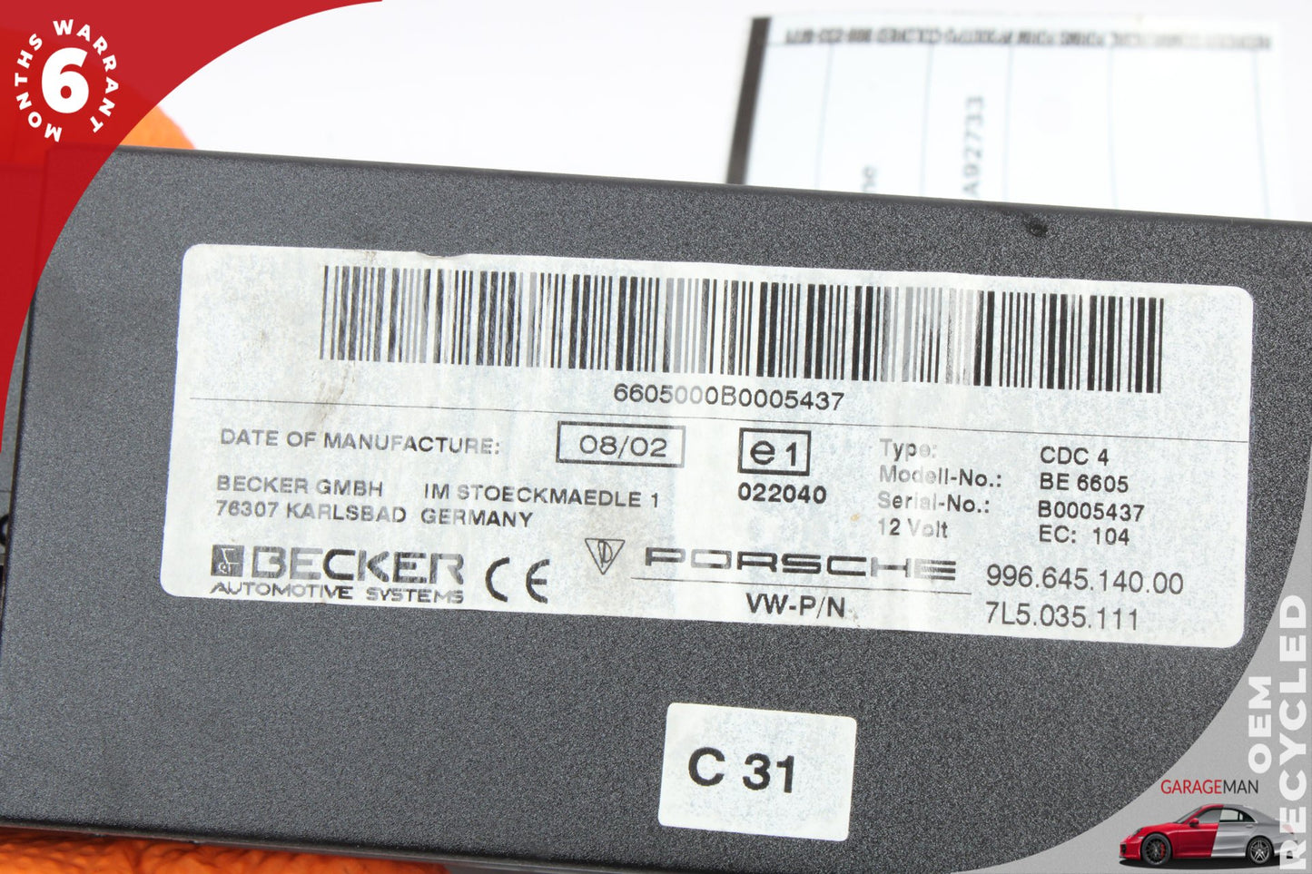 1997-2004 Porsche 911 Carrera 996 CD Changer CDC-4 Disk Player 99664514000