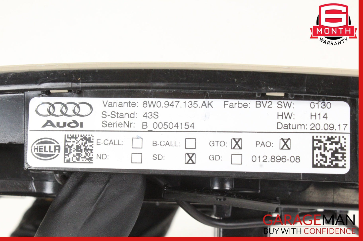 2017-2024 Audi A4 Sedan Overhead Dome Light Lamp 8W0947135AK Genuine