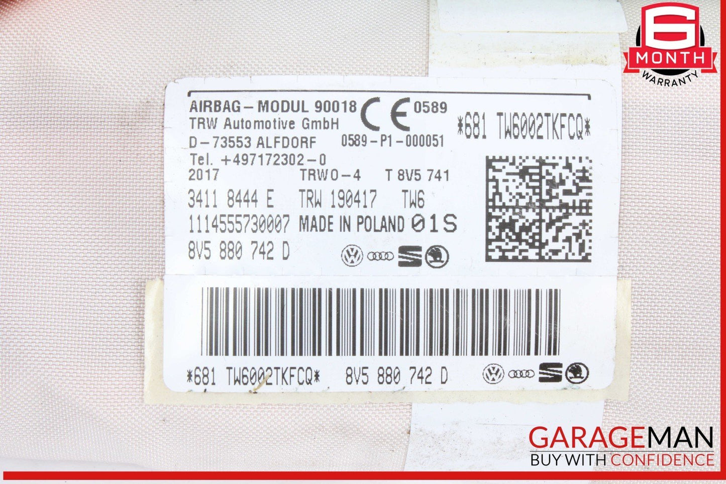 2015-2020 Audi A3 Right Passenger Side Upper Roof Roof Curtain Airbag 8V5880742D