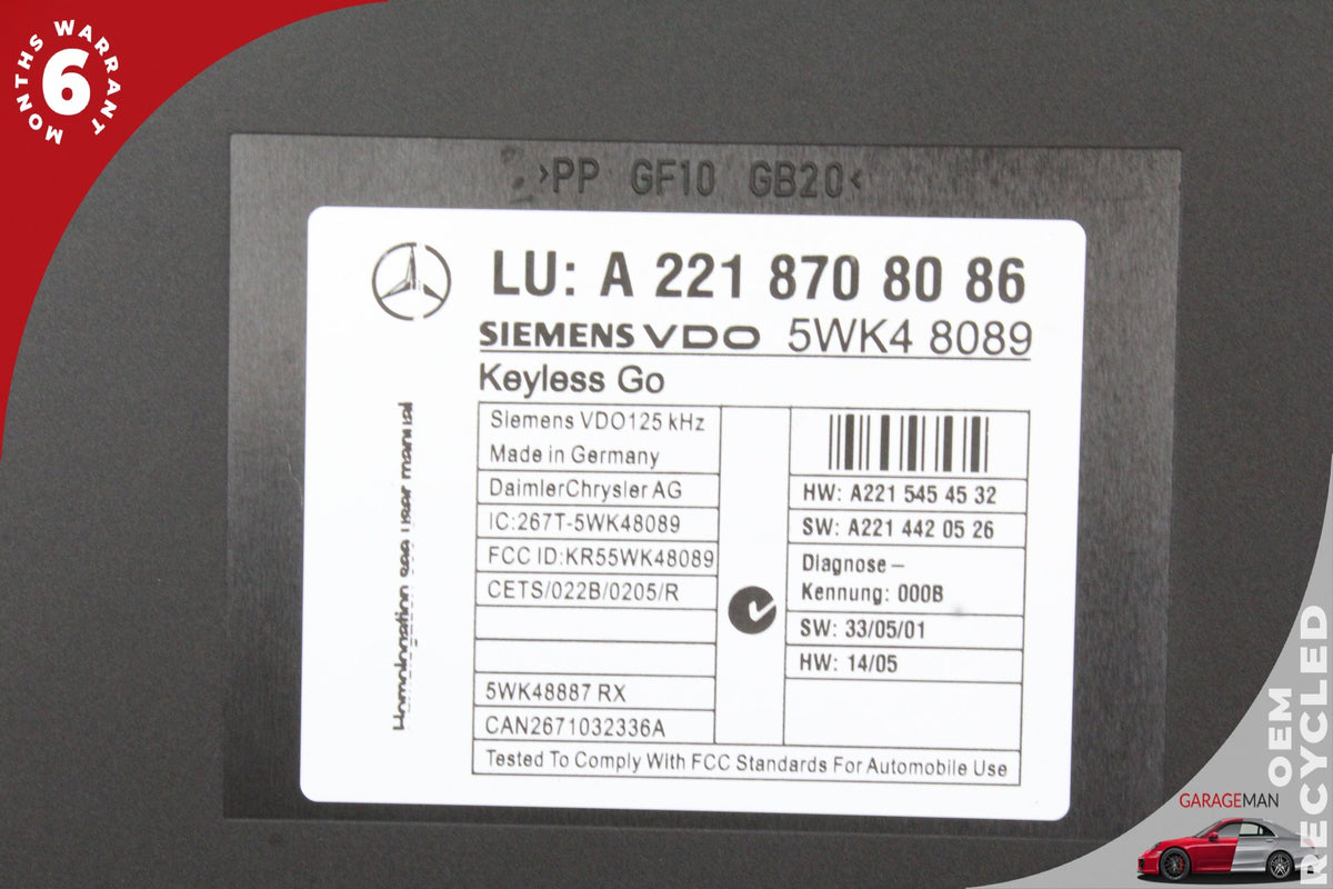 2007-2009 Mercedes-Benz S550 S-Class W221 Keyless Go Entry Control Module 2218708086 Genuine