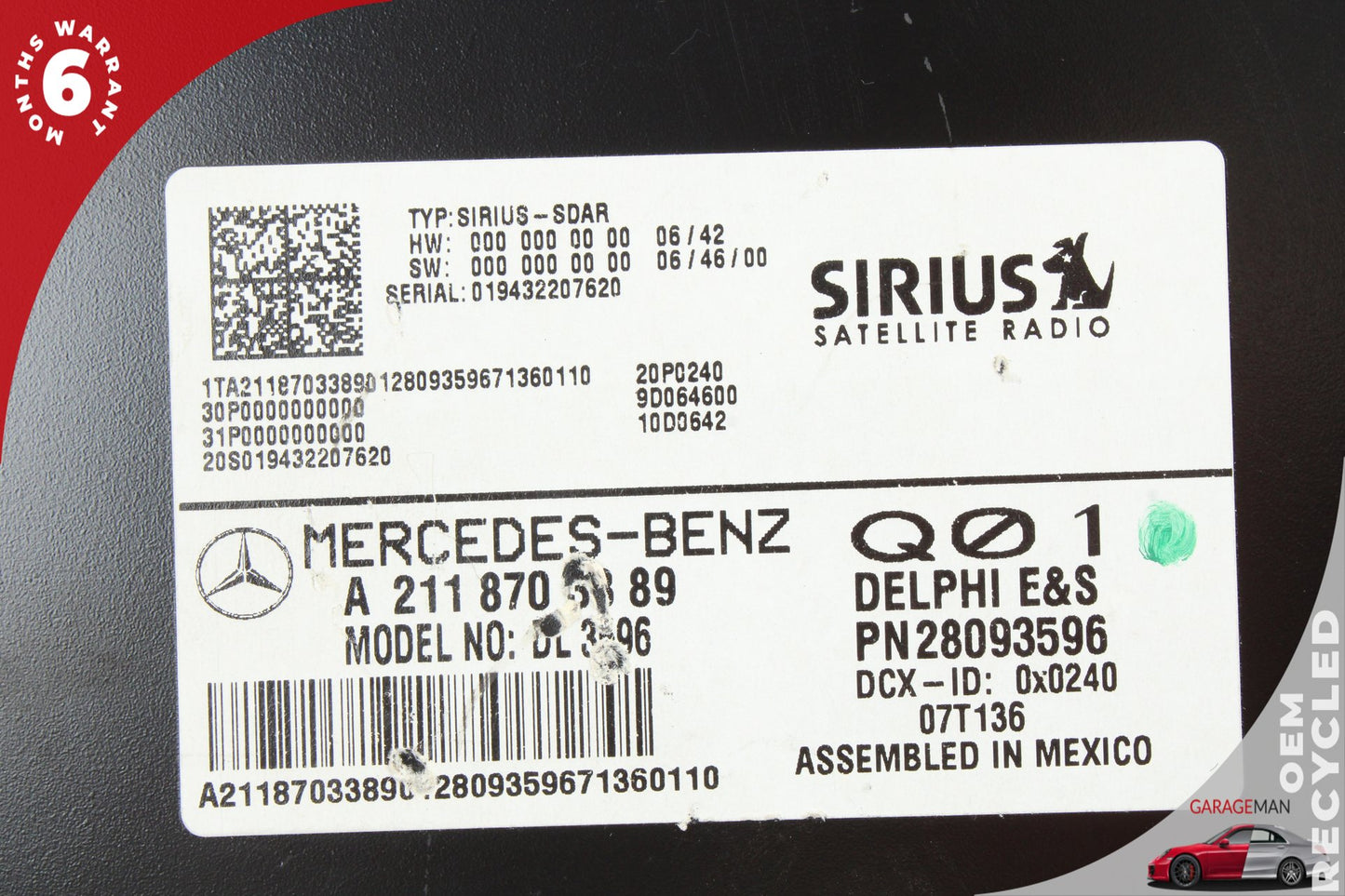 03-08 Mercedes E350 E-Class W211 Sirius Satellite Radio Receiver 2118703389