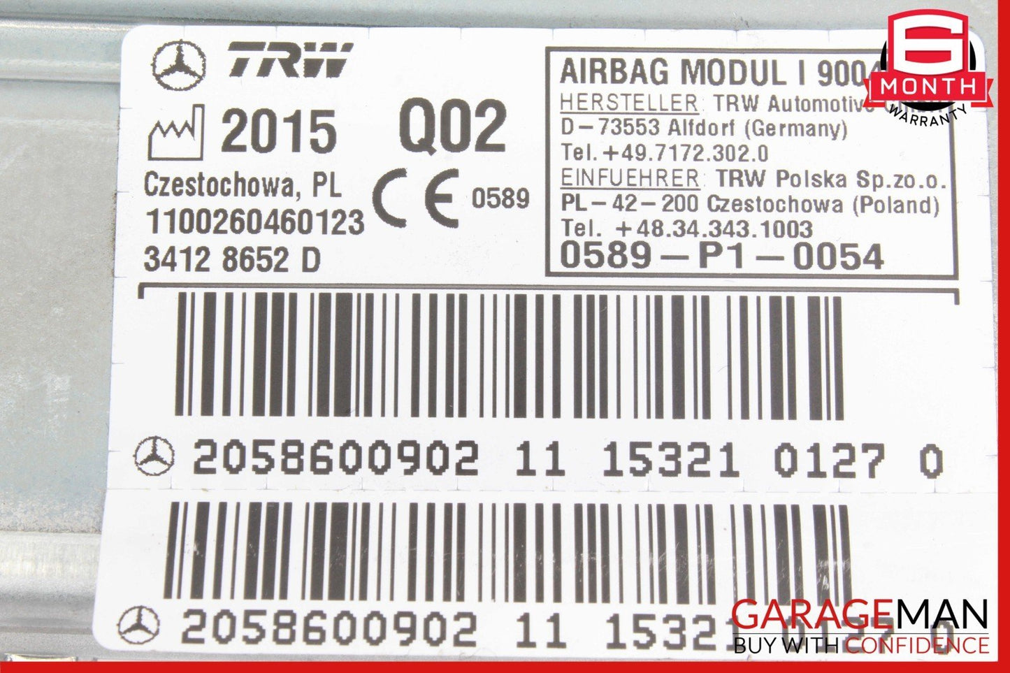 15-20 Mercedes W205 C300 C350e Rear Right Passenger Side Seat Air Bag Airbag OEM