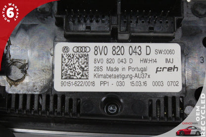 16-18 Audi A3 8V Sedan AC Temperature Climate Control Panel 8V0820043D Genuine