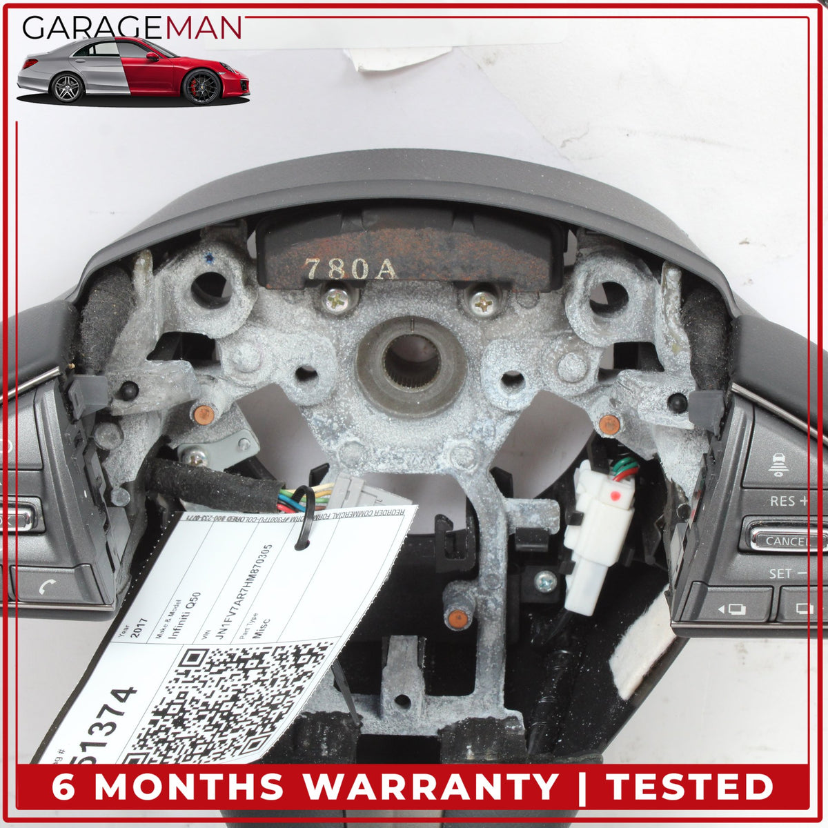 2014-2017 Infiniti Q50 V37 Front Left Heated Steering Wheel Leather Black OEM