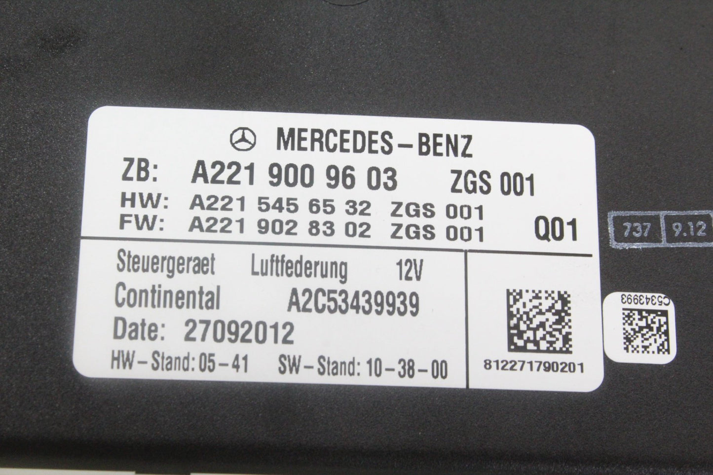 2007-2014 Mercedes-Benz S550 W221 Airmatic Suspension Control Module 2219009603