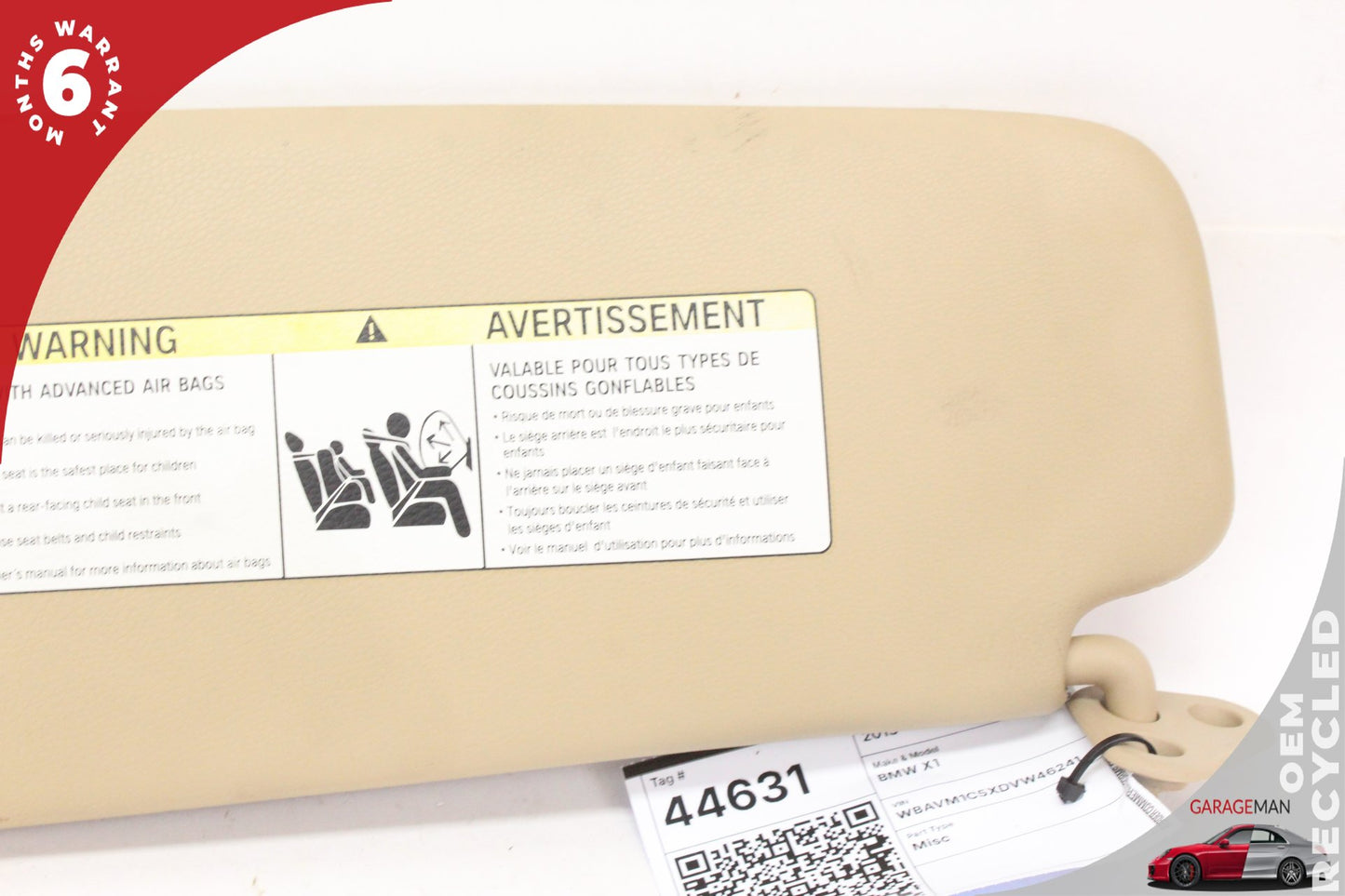 2013-2015 BMW X1 E84 Front Right Passenger Side Sun Visor Beige w/ Mirror OEM