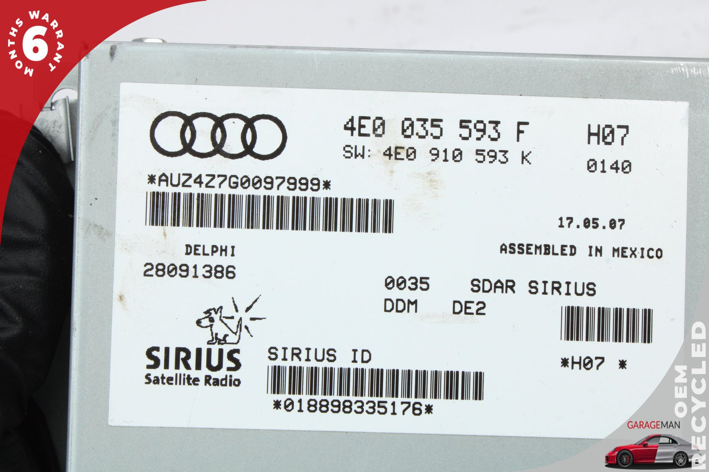 2007-2009 Audi Q7 SUV Sirius Satellite Audio Radio Receiver 4E0035593F OEM