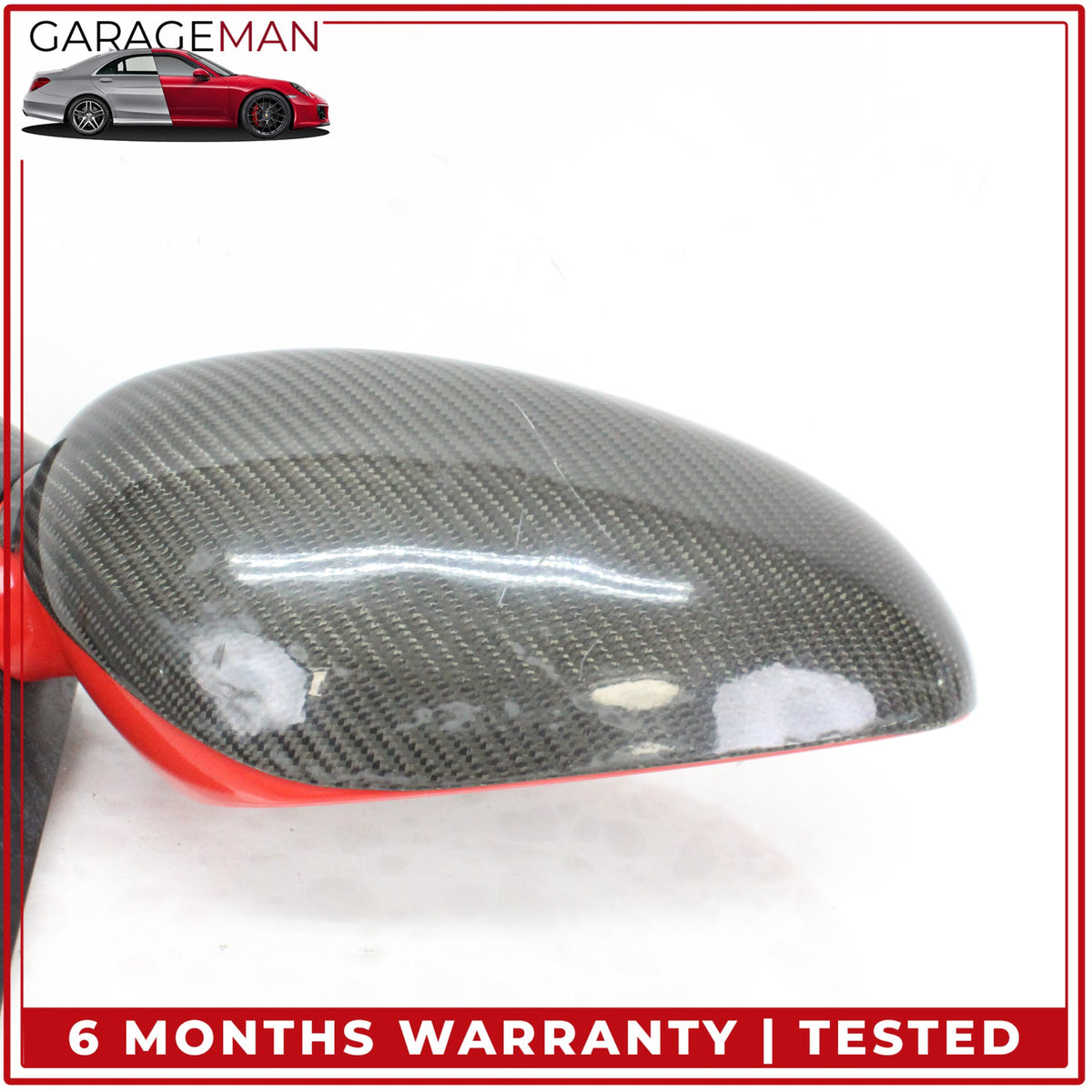 1999-2005 Porsche 911 Right Door Rear View Mirror Red w/ Carbon Fiber Cover OEM