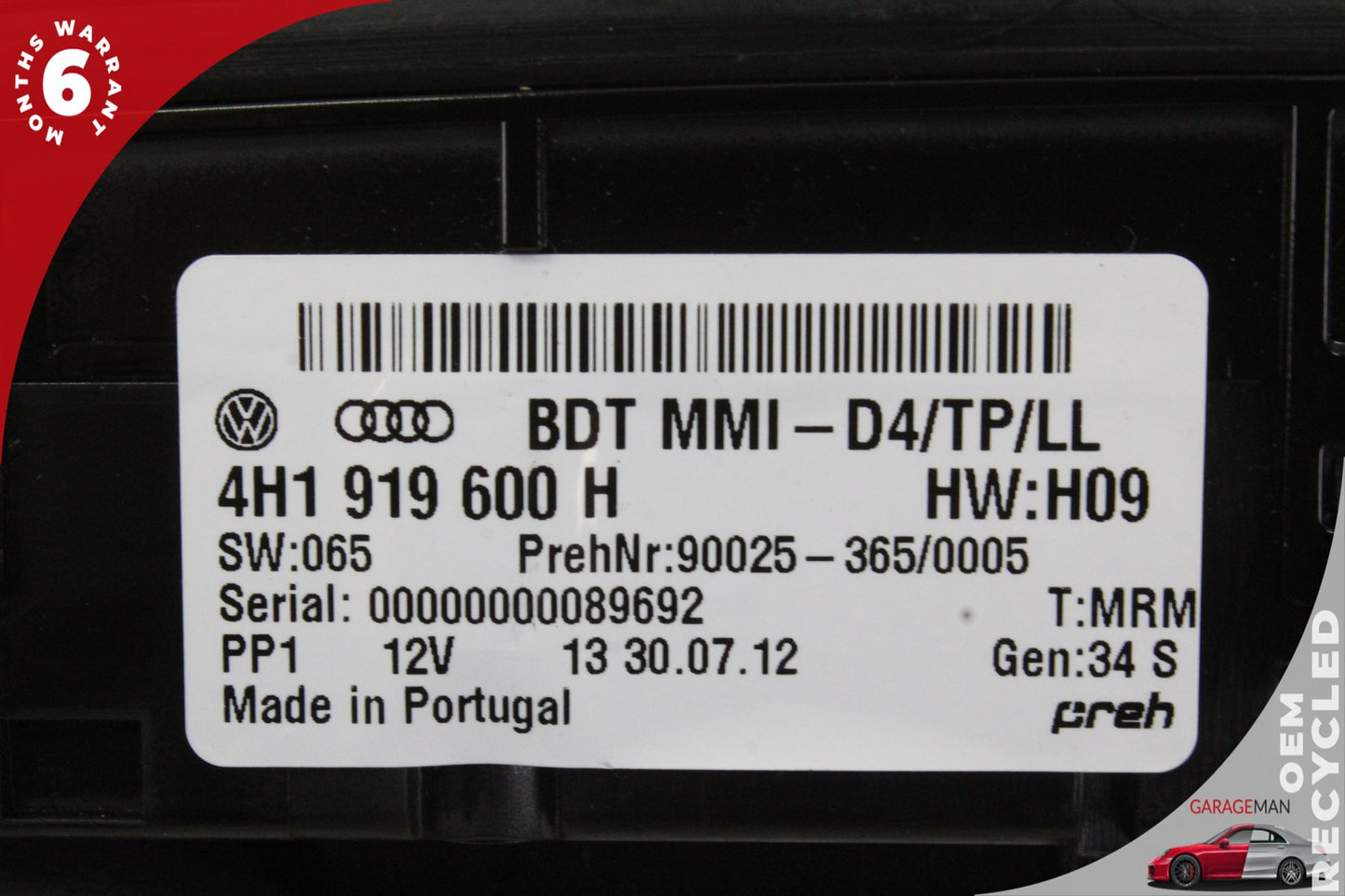 2011-2018 Audi A8 S8 MMI Radio Multimedia Control Panel Switch 4H1919600H OEM