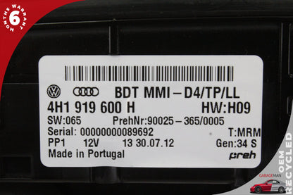 2011-2018 Audi A8 S8 MMI Radio Multimedia Control Panel Switch 4H1919600H OEM