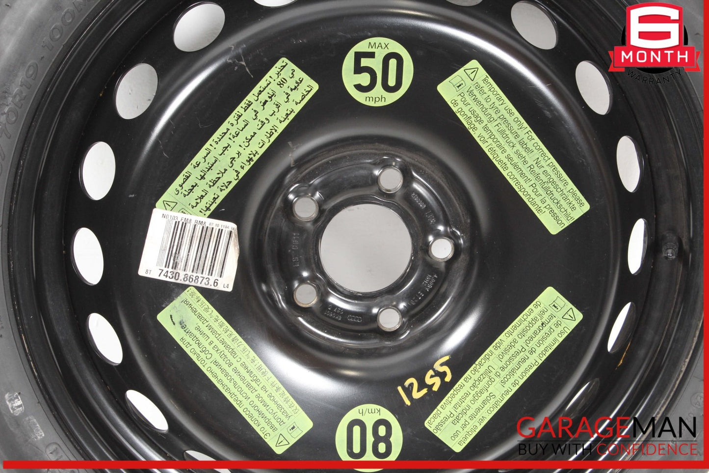 09-16 Audi S4 A4 B8 Spare Tire Wheel Rim T125/70R19 8K0601027D OEM