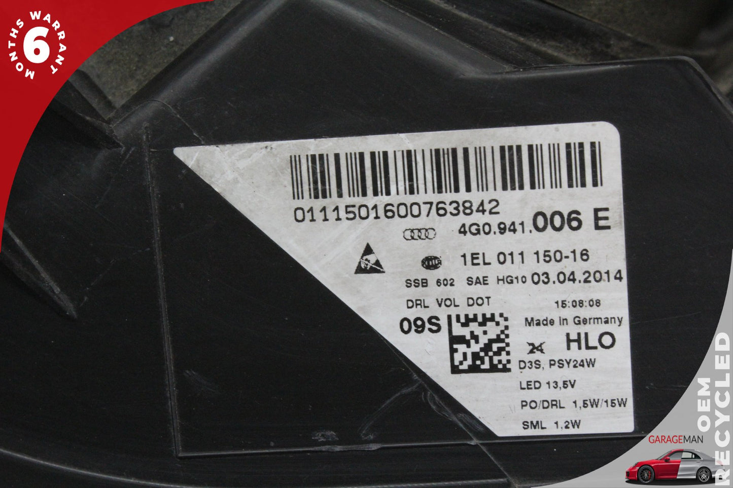 2012-2015 Audi A6 S6 Front Right Passenger Side Xenon Head Light Lamp Tinted OEM