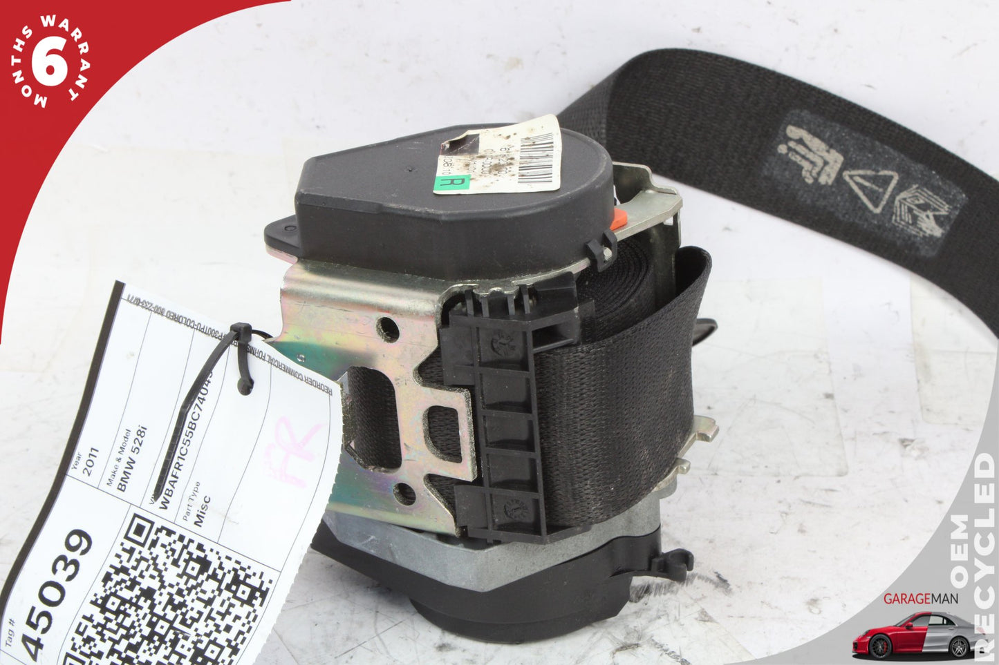 2011-2016 BMW 528i F10 Front Right Passenger Side Seat Belt Black 618120800 OEM