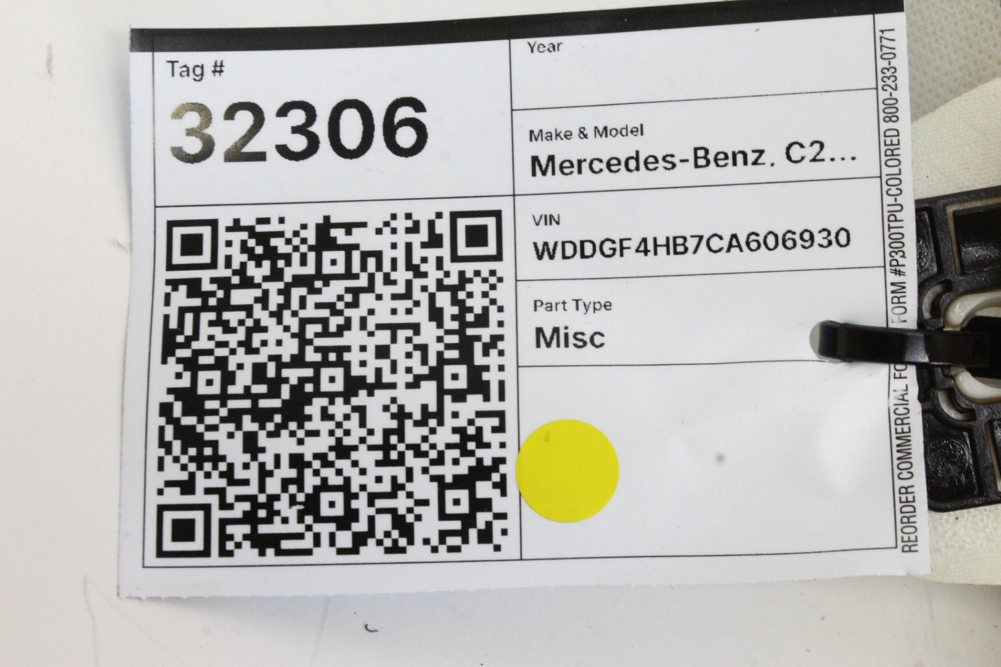 2008-2014 Mercedes C250 W204 Right Roof Curtain Air Bag 2048600605