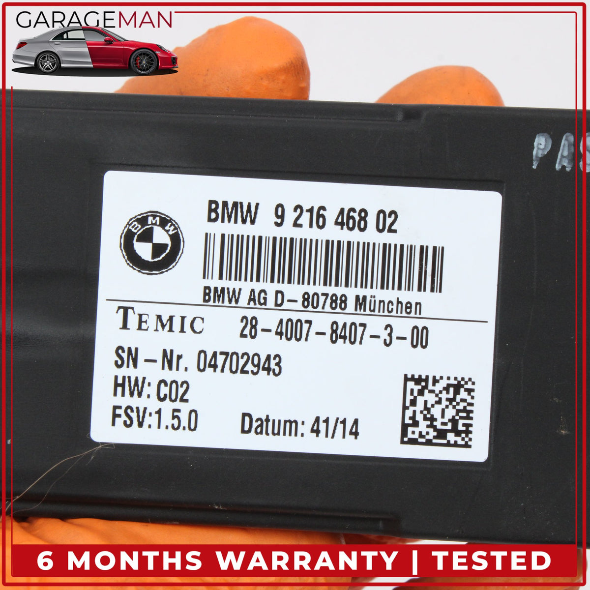 2014-2021 BMW i3 I01 Front or Rear Side Seat Heating Control Module 9216468 OEM