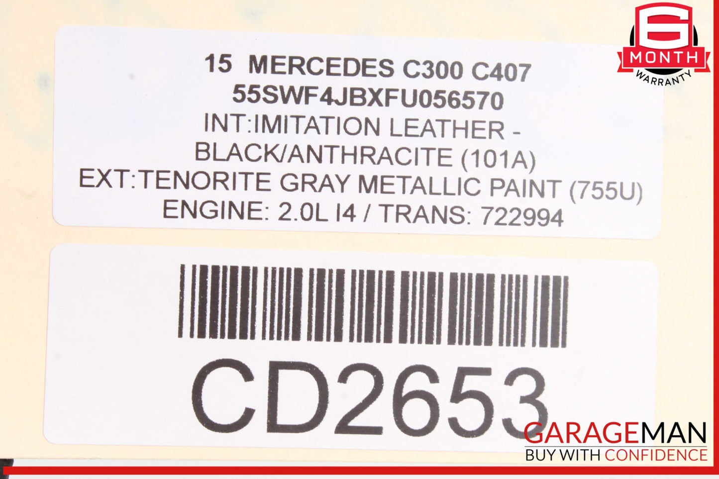 2015-2018 Mercedes-Benz C300 W205 Front Right Lower Bottom Seat Cushion OEM