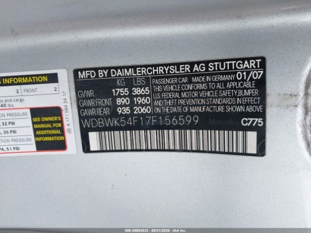 Parting Out- 2007 Mercedes-Benz SLK280 R171- 281