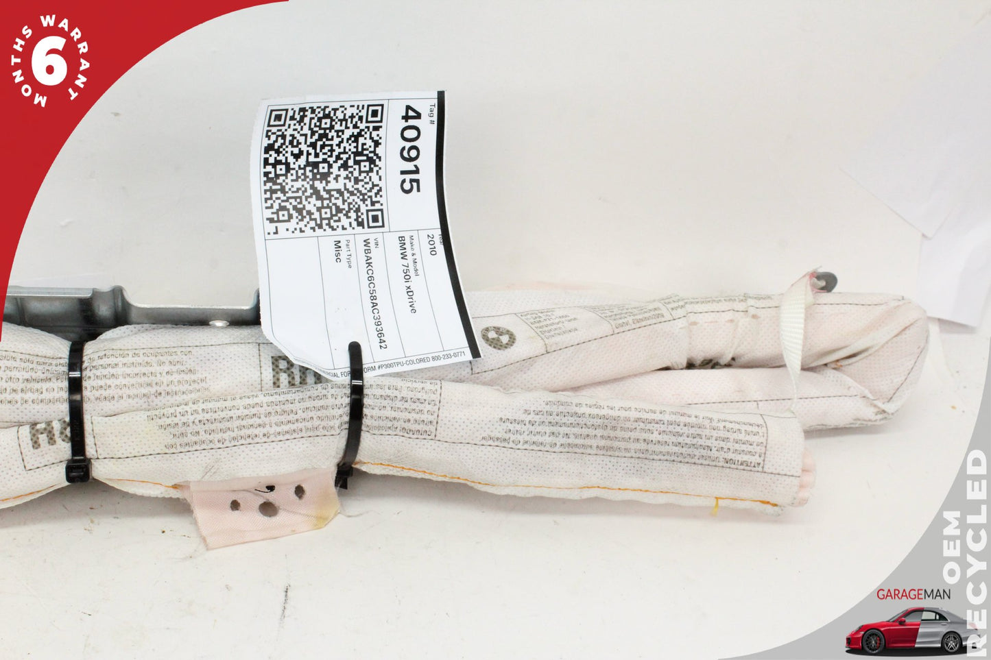 2009-2015 BMW 750i Right Passenger Side Roof Upper Curtain Air Bag 9110272 OEM