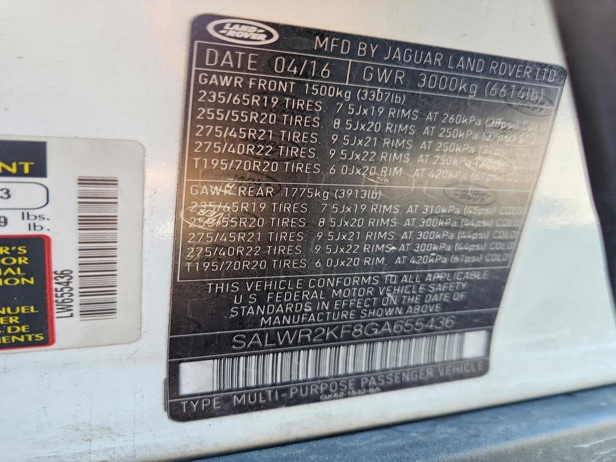 Parting Out- 2016 Land Rover Range Rover Sport L494- 259