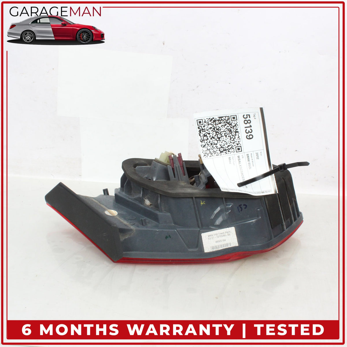2012-2018 BMW 650i F13 Right Side Inner Tail Light Lamp 7210580 OEM