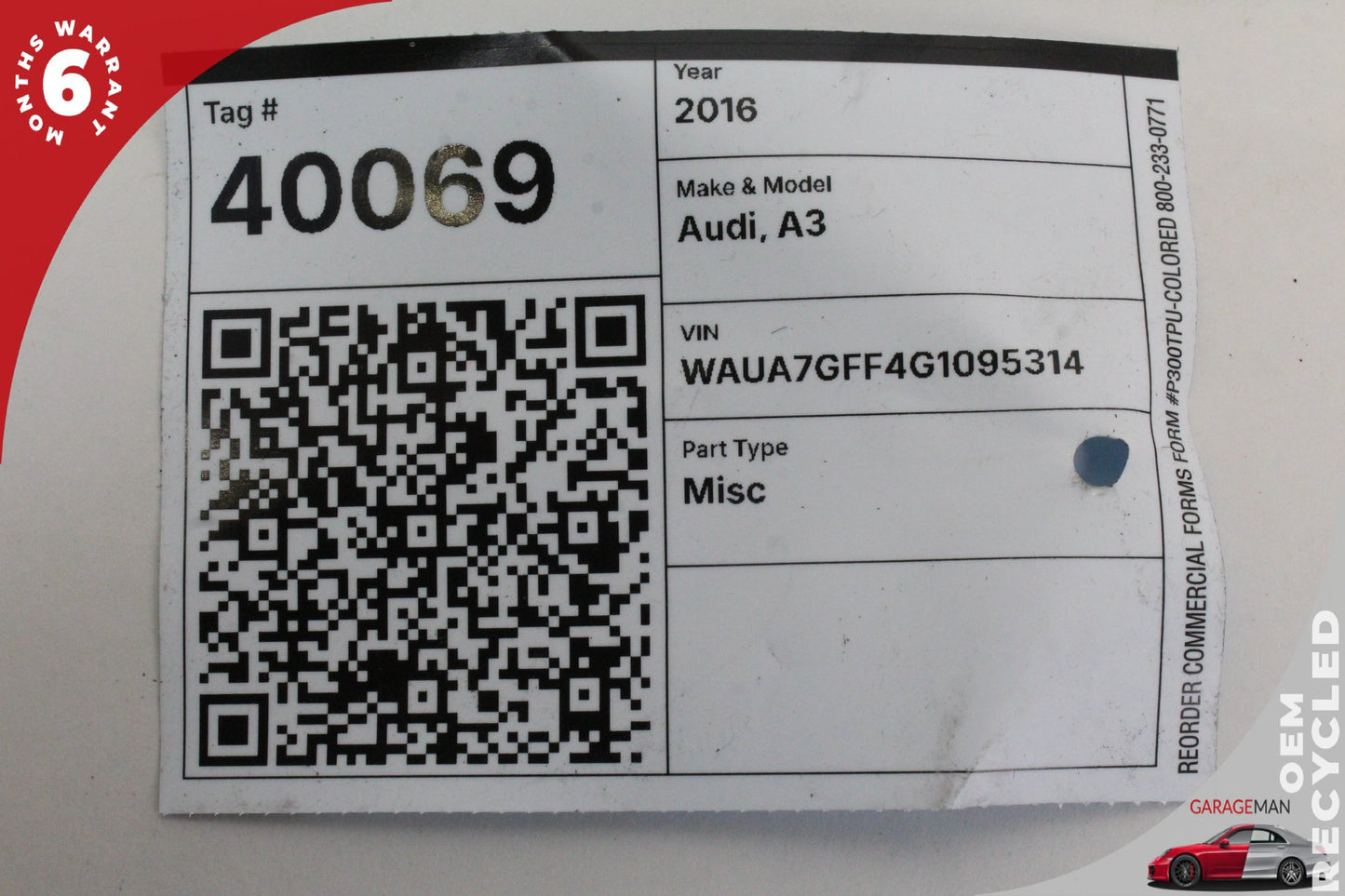 15-18 Audi A3 8V Sedan Roof Shark Fin Antenna Module 8V0035503AK Genuine
