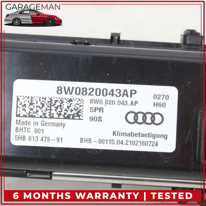 2017-2025 Audi A4 Front AC A/C Temperature Climate Control Panel 8W0820043AP OEM